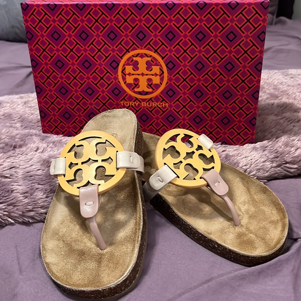 Tory Burch Miller Cloud Calf Leather sandals, multi-color. Size 6